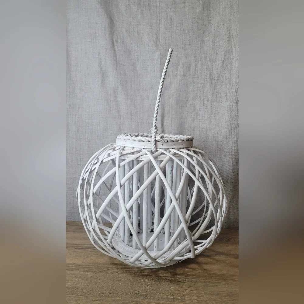 Large White Woven Lantern Wicker Beach Nautical